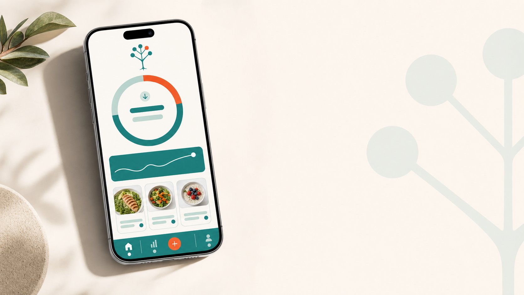 GLPTree Companion app on iPhone showing protein progress ring and recipe cards