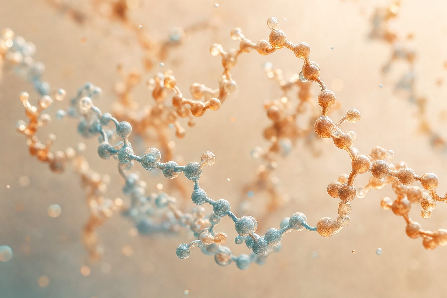 Stylized molecular illustration on deep teal background — CagriSema and amylin
