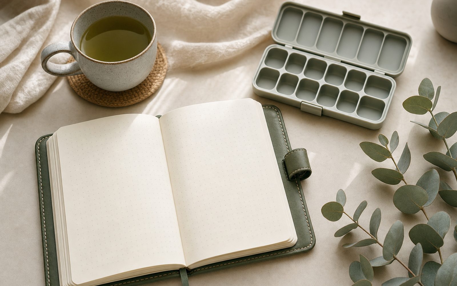 Editorial flat lay with planner and pill organizer — retatrutide titration schedule