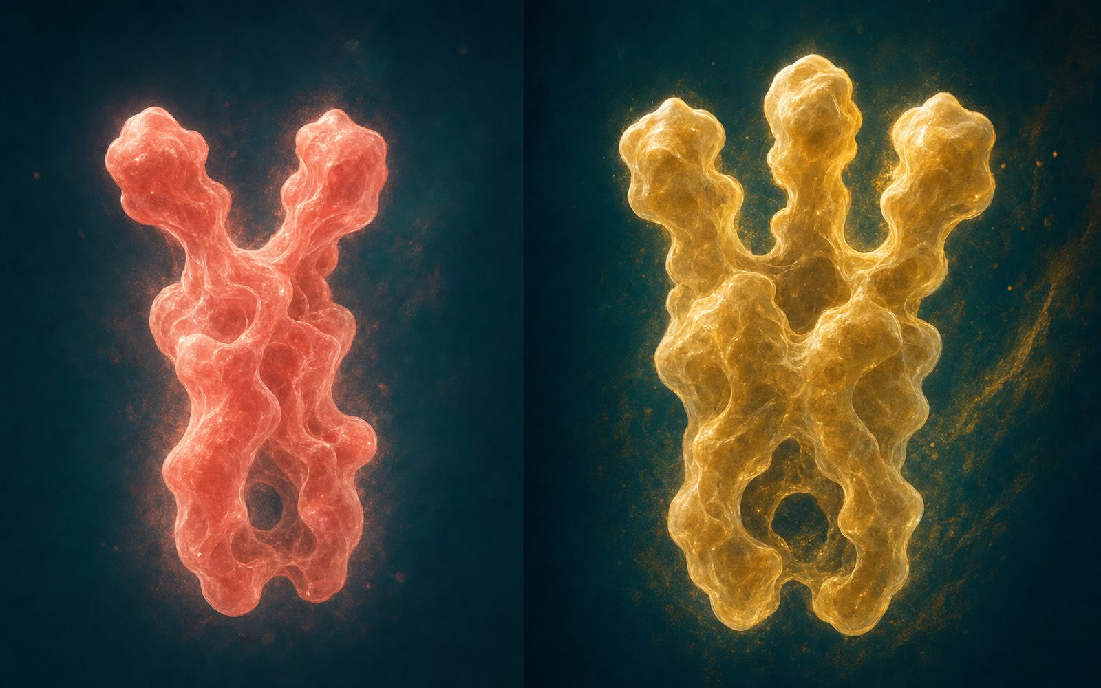 Split molecular illustration: retatrutide versus tirzepatide on deep teal background