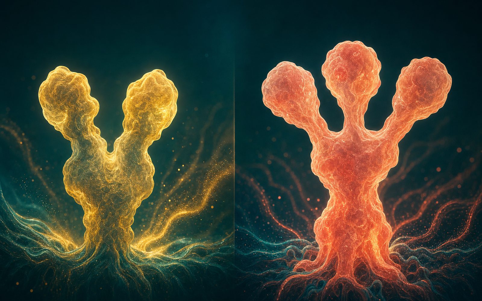 Split molecular illustration comparing tirzepatide and retatrutide receptor agonism
